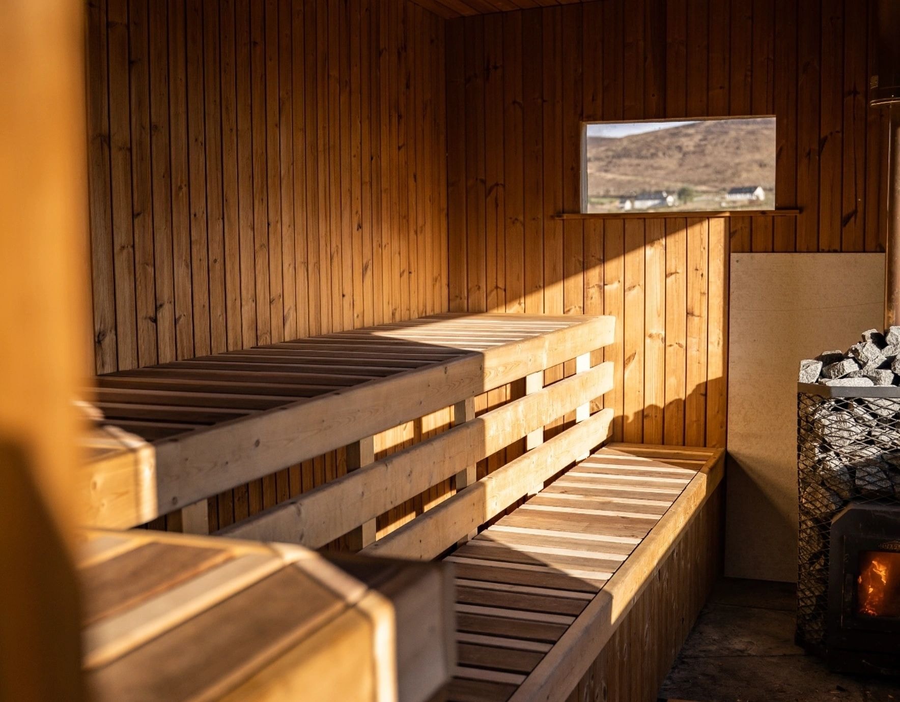 Revive Saunas interior with mountain view